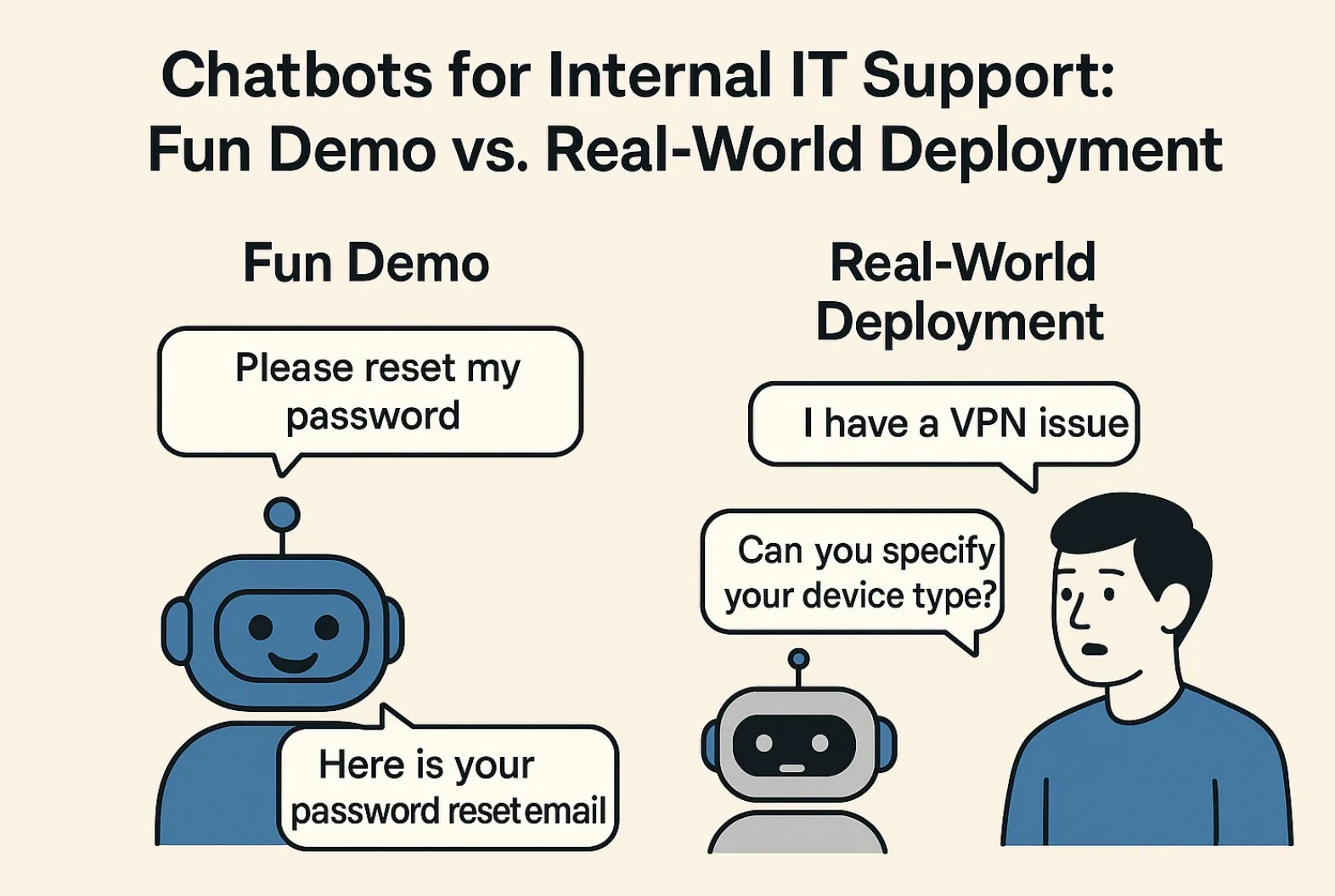 Chatboti pre interný IT support: Zábavné demo vs. skutočné nasadenie