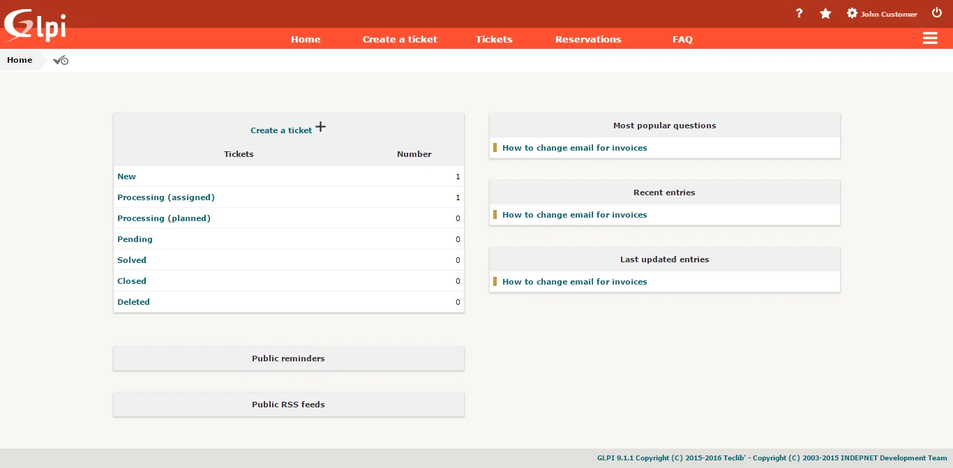 Simplified interface in GLPI